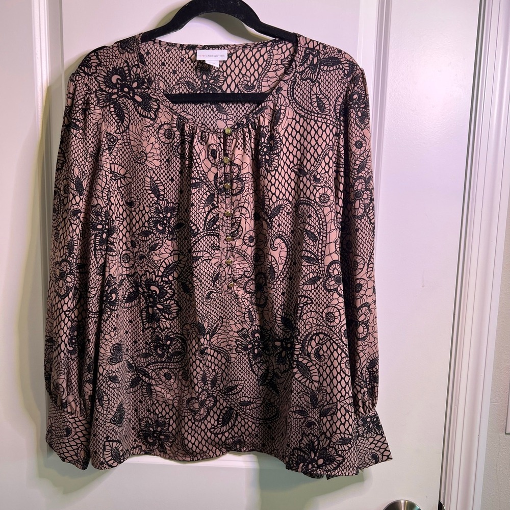 Liz Claiborne Plus PXXL Blouse Lace Floral‎ Print Coquette Romantic Career Chic